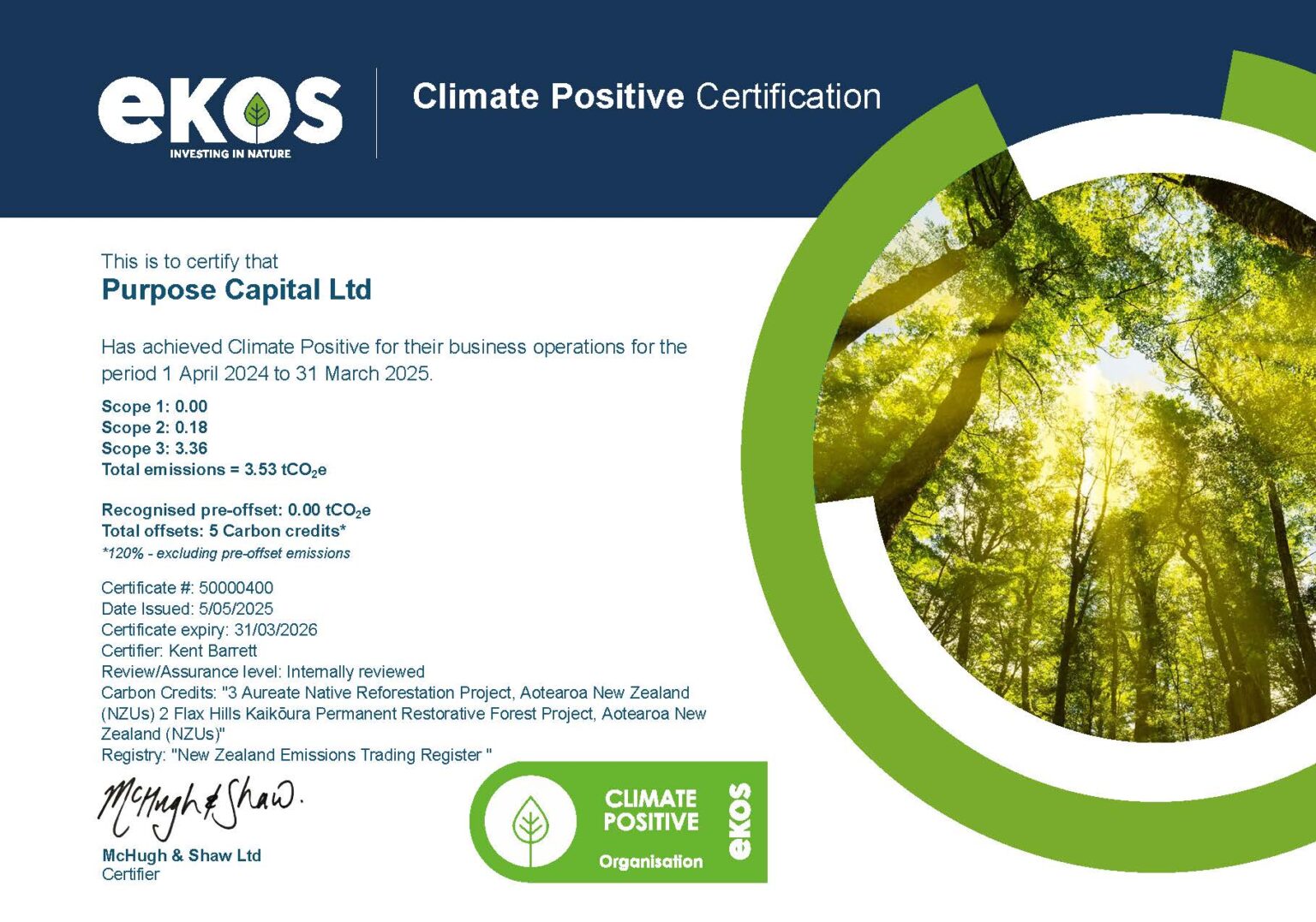 Purpose Capital's Climate Positive Re-certification - Purpose Capital